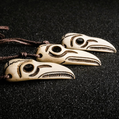 Raven Skull Pendant – Hand-Carved Moose Antler Viking Amulet