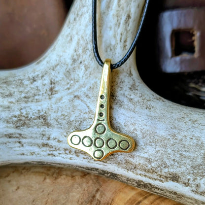Viking Mjolnir Pendant with Solar Symbols – Hand-Cast Thor Hammer