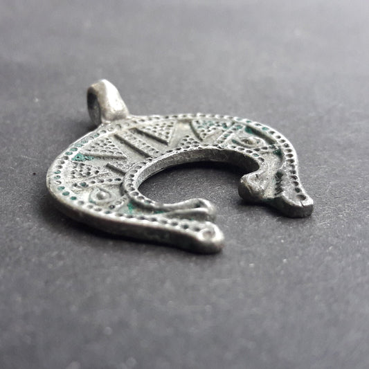 Viking Zoomorphic Lunar Amulet – Hand-Forged Silver, Patinated