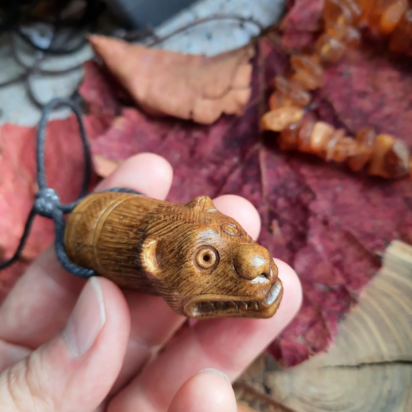 Viking Bear Head Pendant – Hand-Carved Moose Antler