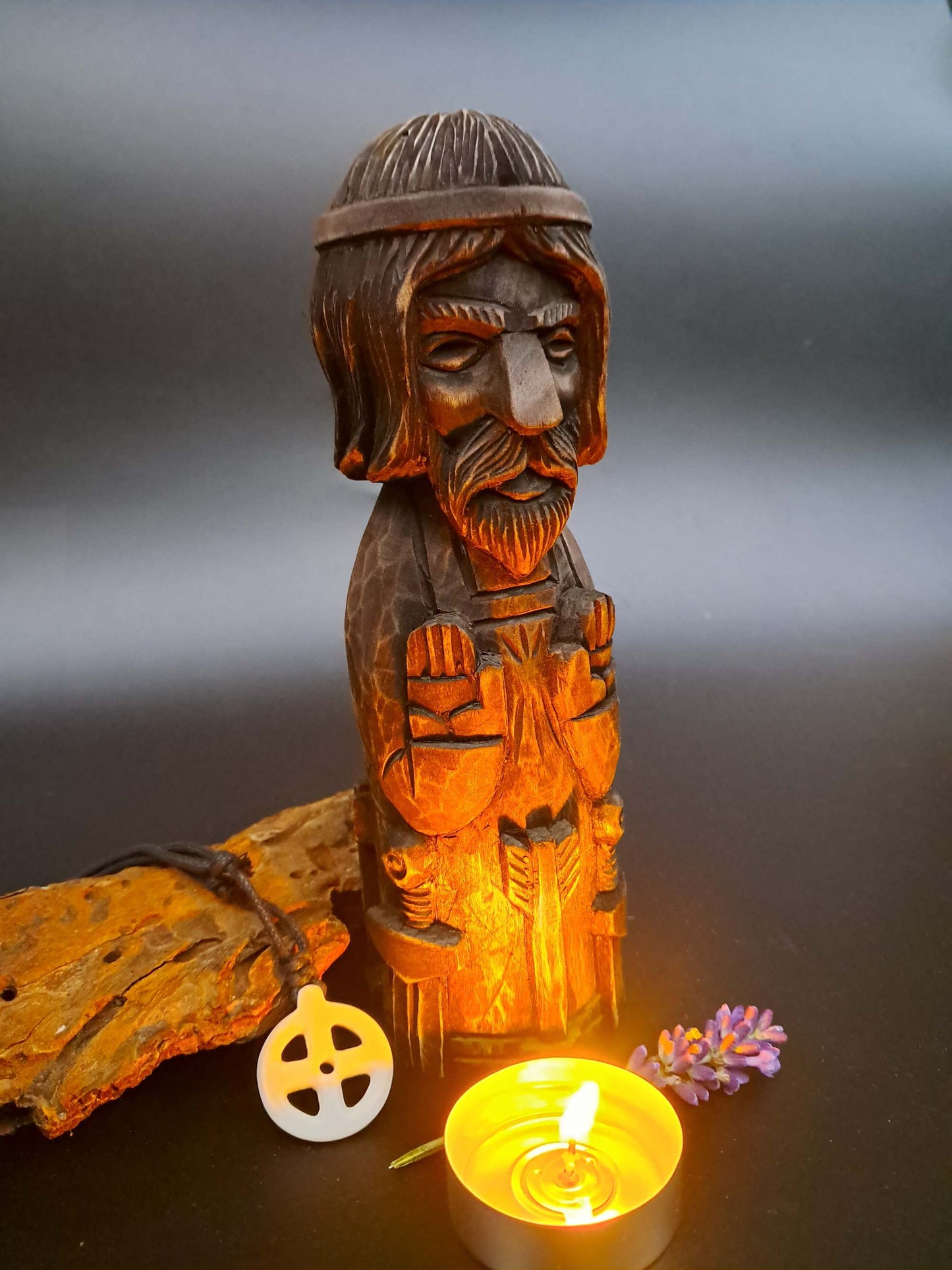 Hand-Carved Baldur Statue in Linden Wood – Norse God Figurine (18 cm)