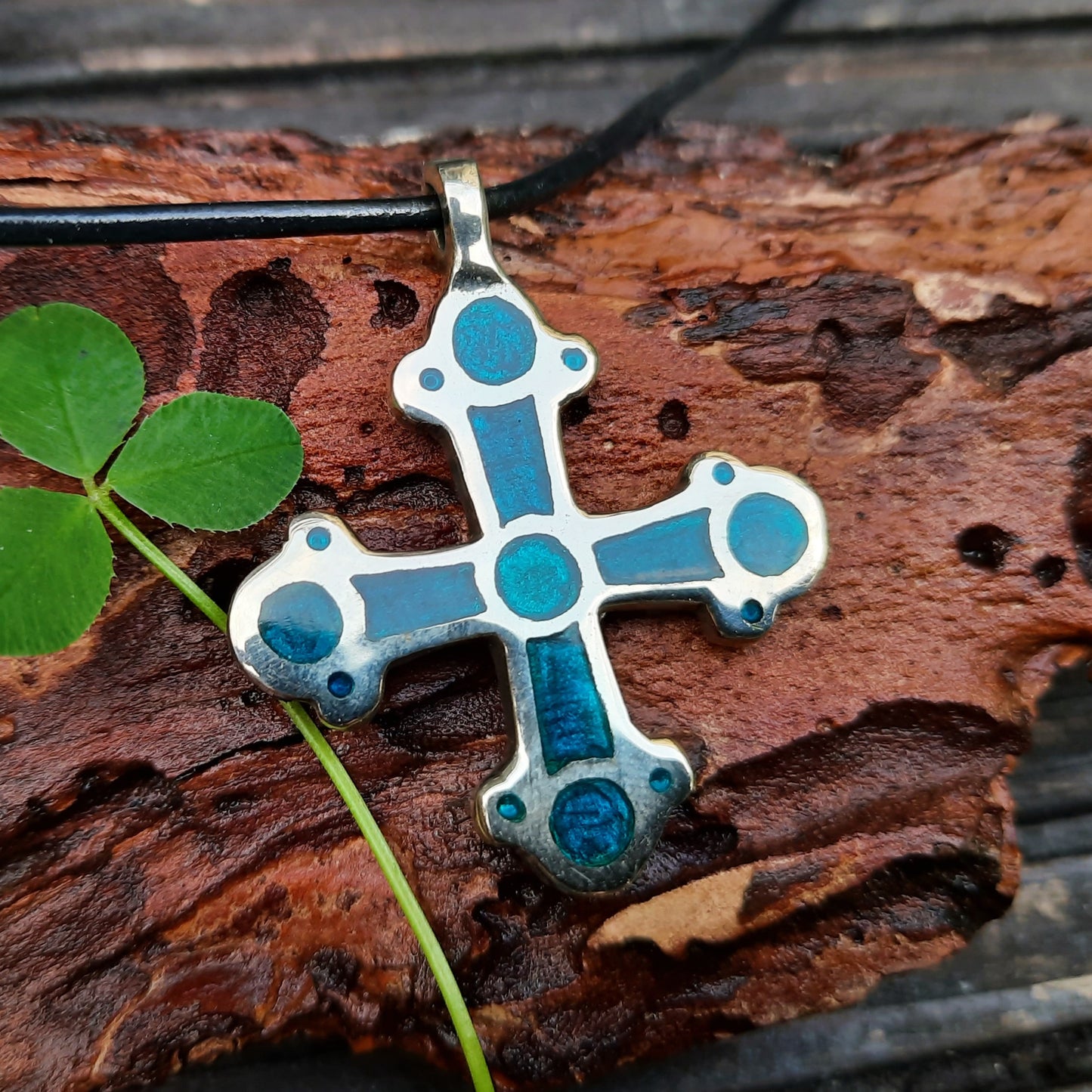 Kyivan Rus Cross with Green Enamel – Handmade Brass Byzantine Replica