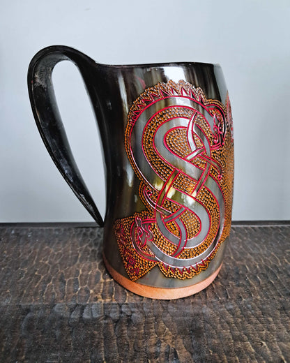 Viking Drinking Horn Tankard with Twin Dragon Design, 24 oz – SKOL Collection