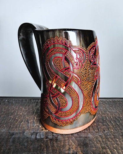 Viking Drinking Horn Tankard with Twin Dragon Design, 24 oz – SKOL Collection