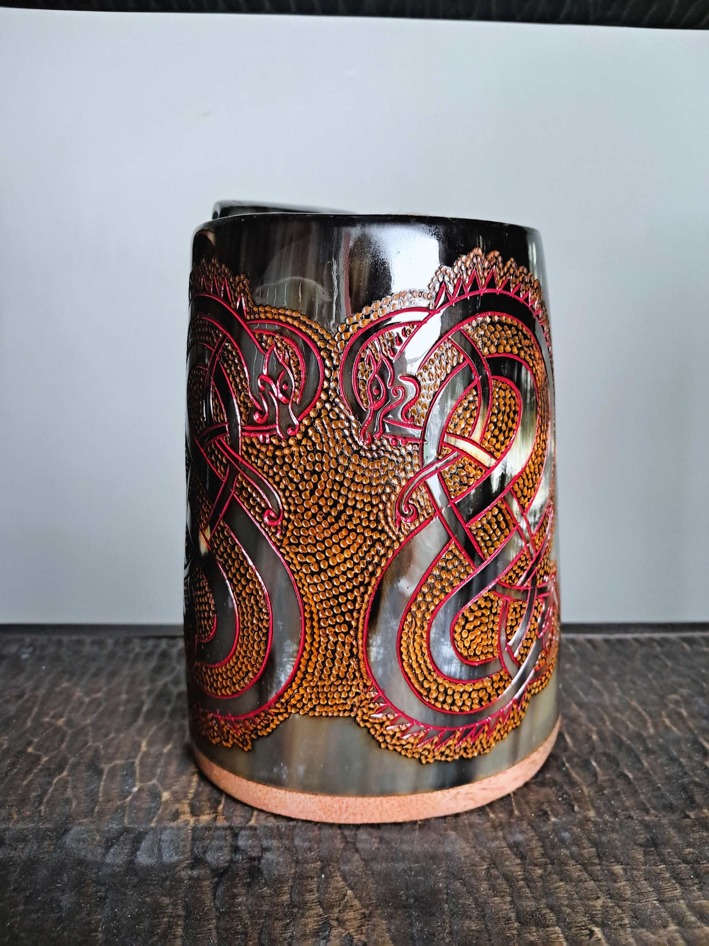 Viking Drinking Horn Tankard with Twin Dragon Design, 24 oz – SKOL Collection