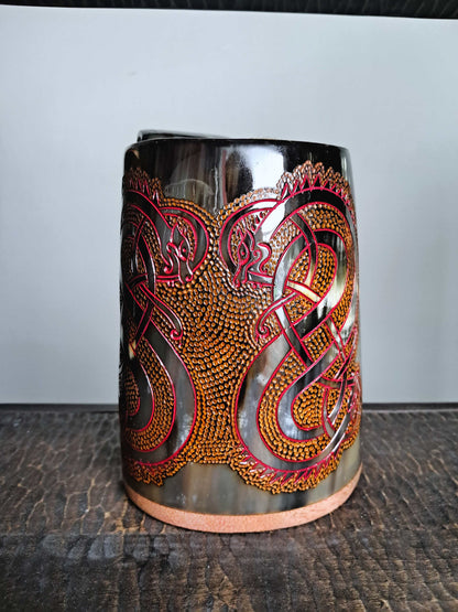 Viking Drinking Horn Tankard with Twin Dragon Design, 24 oz – SKOL Collection