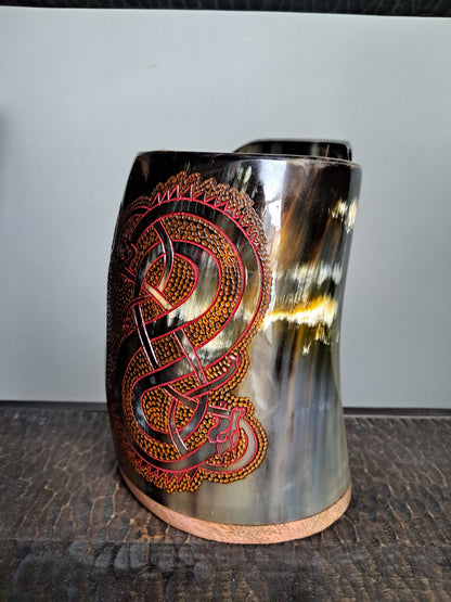 Viking Drinking Horn Tankard with Twin Dragon Design, 24 oz – SKOL Collection