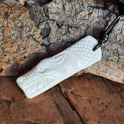 Norse Wolf Bone Pendant with Ansuz Rune, Hand-Carved Amulet