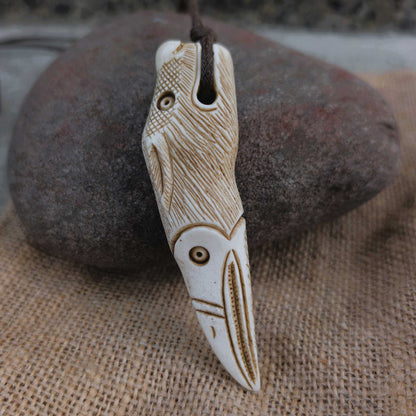 Raven–Wolf Moose Antler Pendant, Hand-Carved Viking-Style Amulet