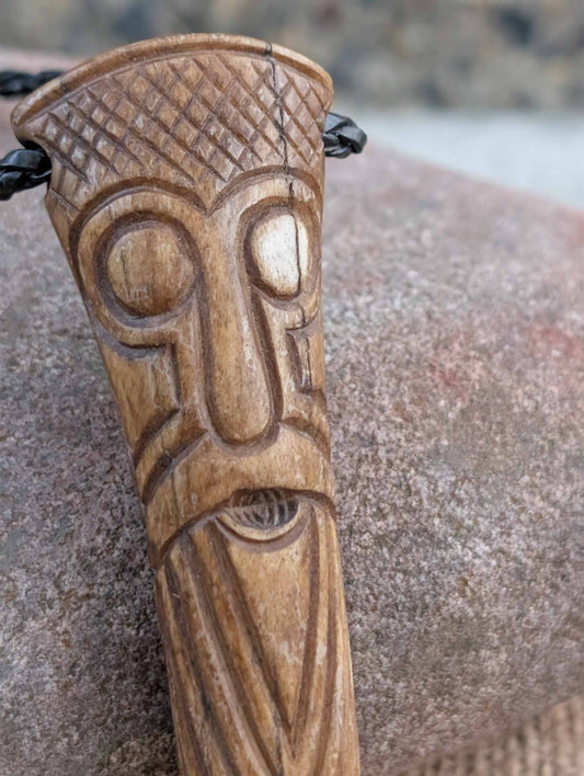 Odin Face Moose Antler Pendant, Hand-Carved Viking-Style Amulet