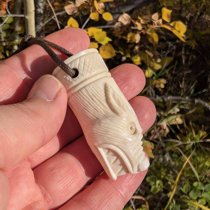 Viking Wolf Head Pendant – Hand-Carved Moose Antler