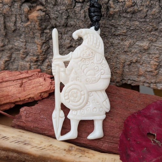 Vendel Period Warrior Pendant with Raven Helmet – Hand-Carved Horn or Bone Amulet