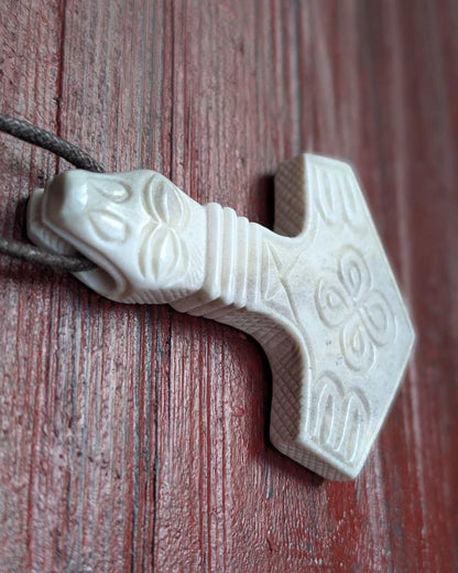 Mjölnir Moose Antler Pendant with Dragon Head and Solar Symbols