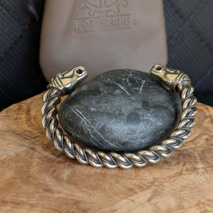 Gotland Twisted Viking Bracelet with Horse Heads – Handmade Pewter Armring