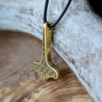 Viking Mjolnir Pendant with Solar Symbols – Hand-Cast Thor Hammer