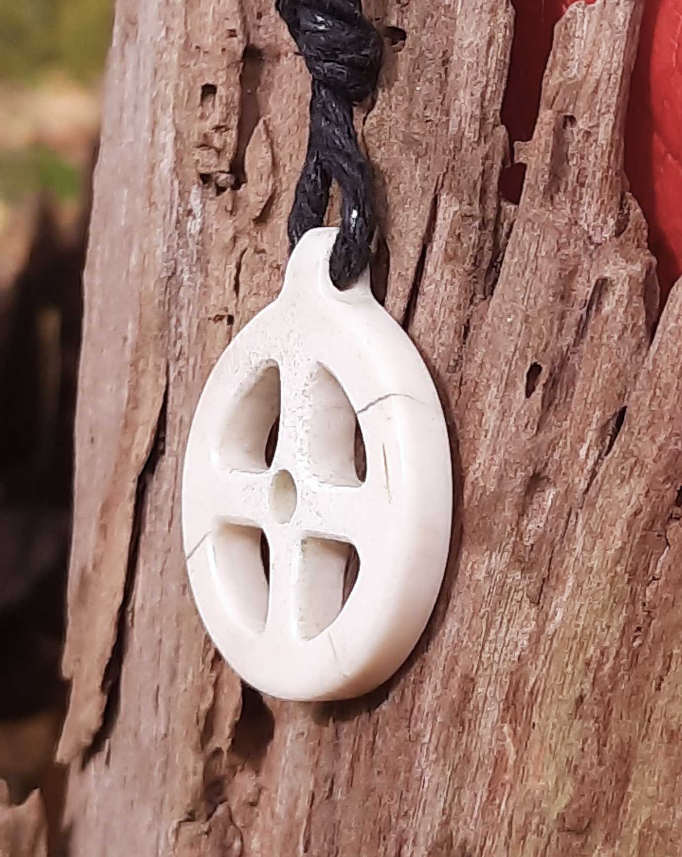 Sun Cross Moose Antler Pendant, Hand-Carved Solar Amulet