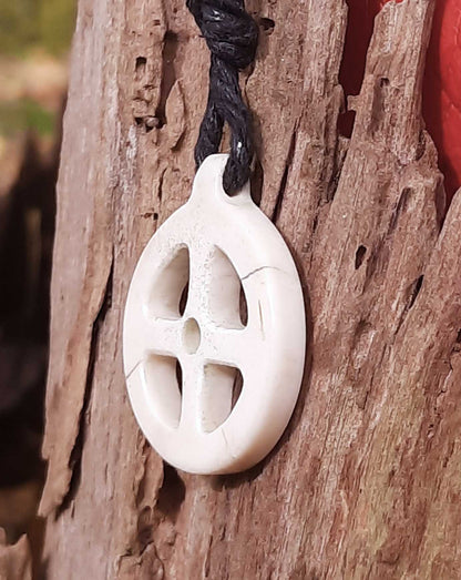 Sun Cross Moose Antler Pendant, Hand-Carved Solar Amulet