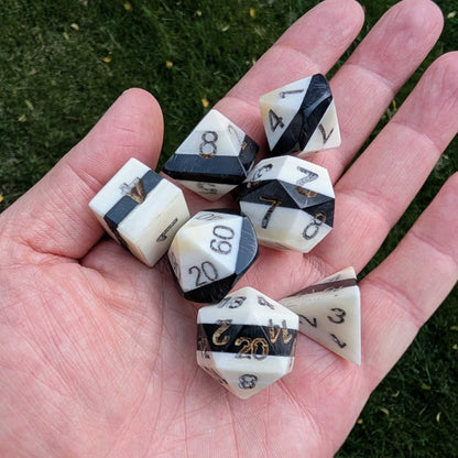 Hand-Carved Bone & Buffalo Horn DnD Dice Set with Leather Bag