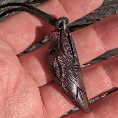 Wolf Pendant with Týr Rune, Viking-Style Hand-Carved Antler Amulet