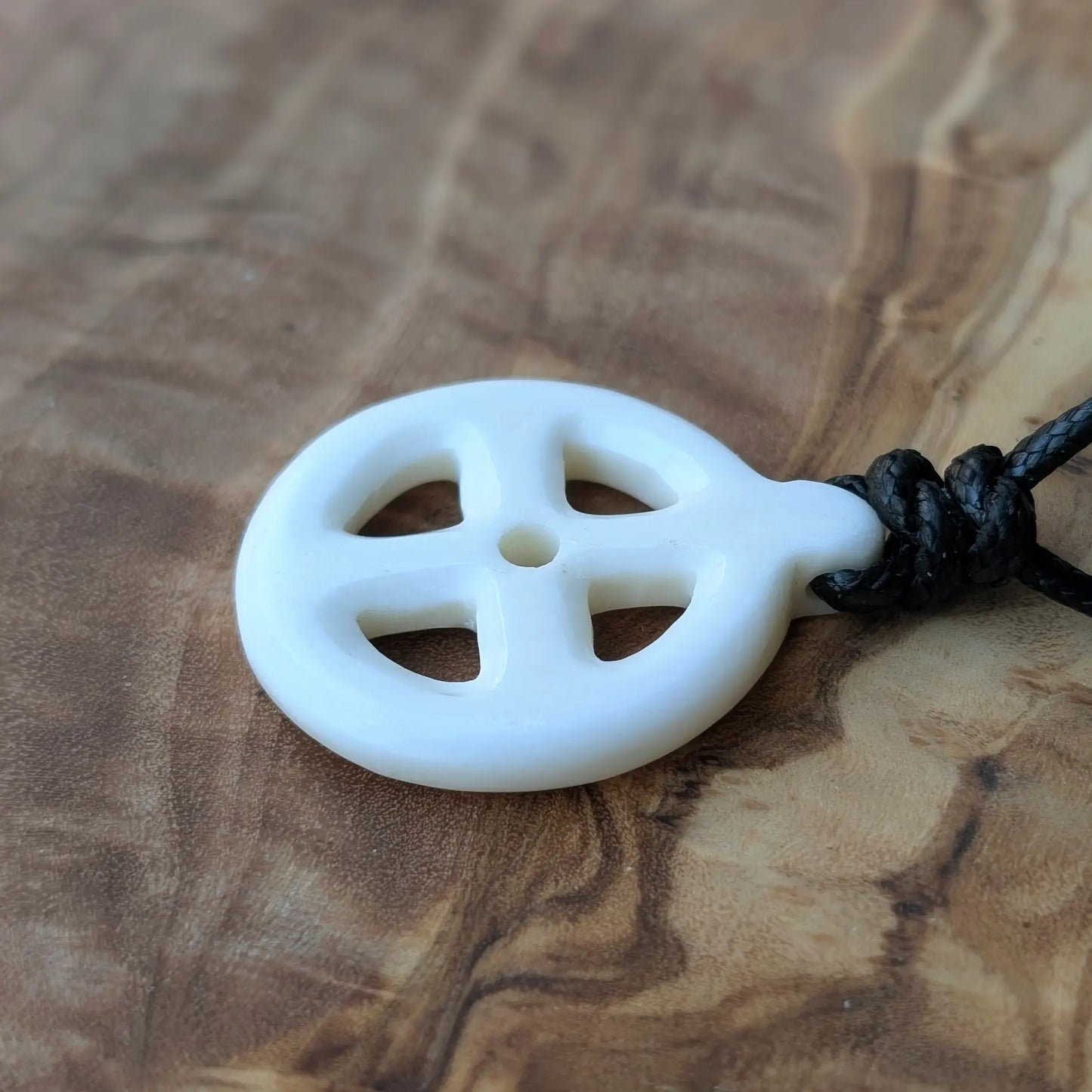 Sun Cross Pendant – Hand-Carved Bone or Horn Amulet