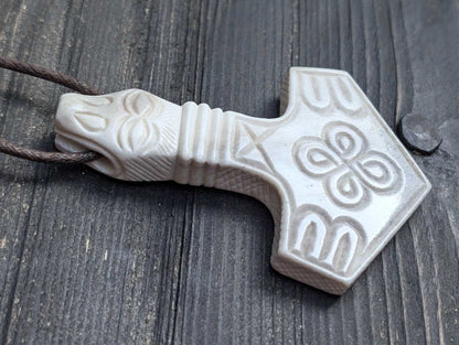 Mjölnir Moose Antler Pendant with Dragon Head and Solar Symbols