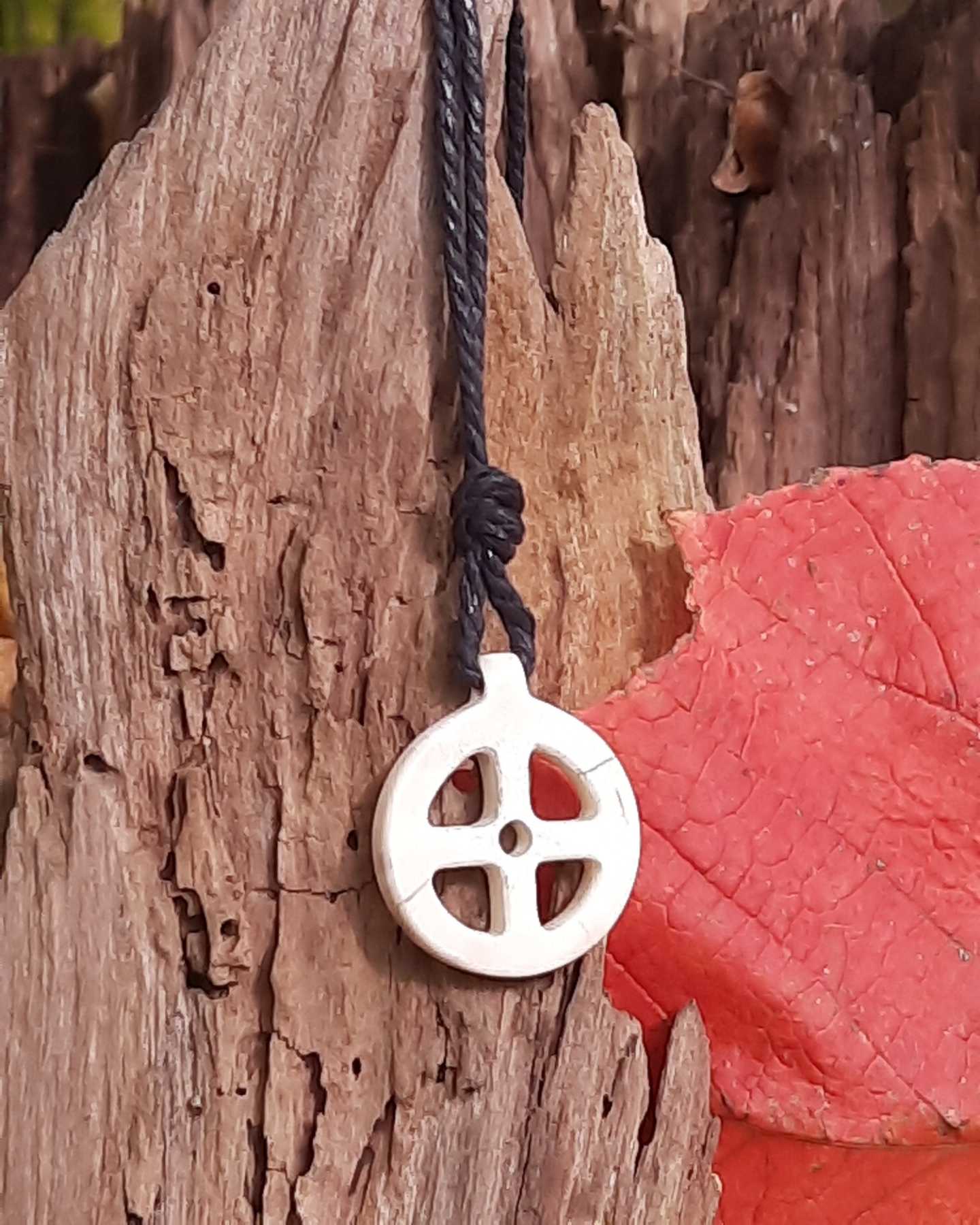 Sun Cross Moose Antler Pendant, Hand-Carved Solar Amulet