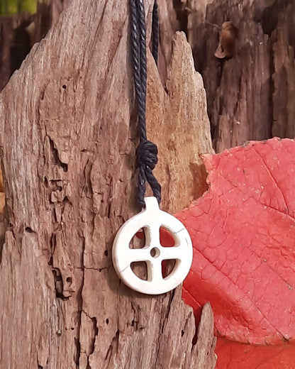 Sun Cross Moose Antler Pendant, Hand-Carved Solar Amulet