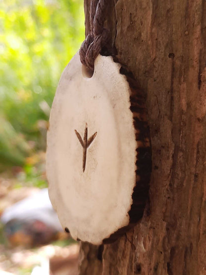 Jörmungandr Moose Antler Pendant, Hand-Carved Runestone-Inspired Amulet