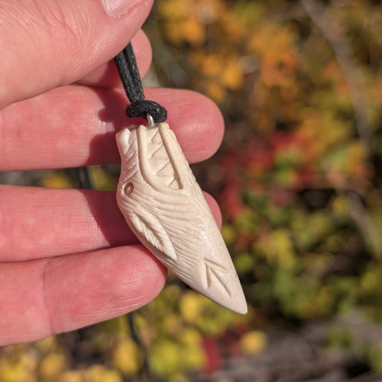 Wolf Pendant with Týr Rune, Viking-Style Hand-Carved Antler Amulet