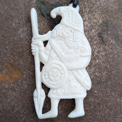 Vendel Period Warrior Pendant with Raven Helmet – Hand-Carved Horn or Bone Amulet