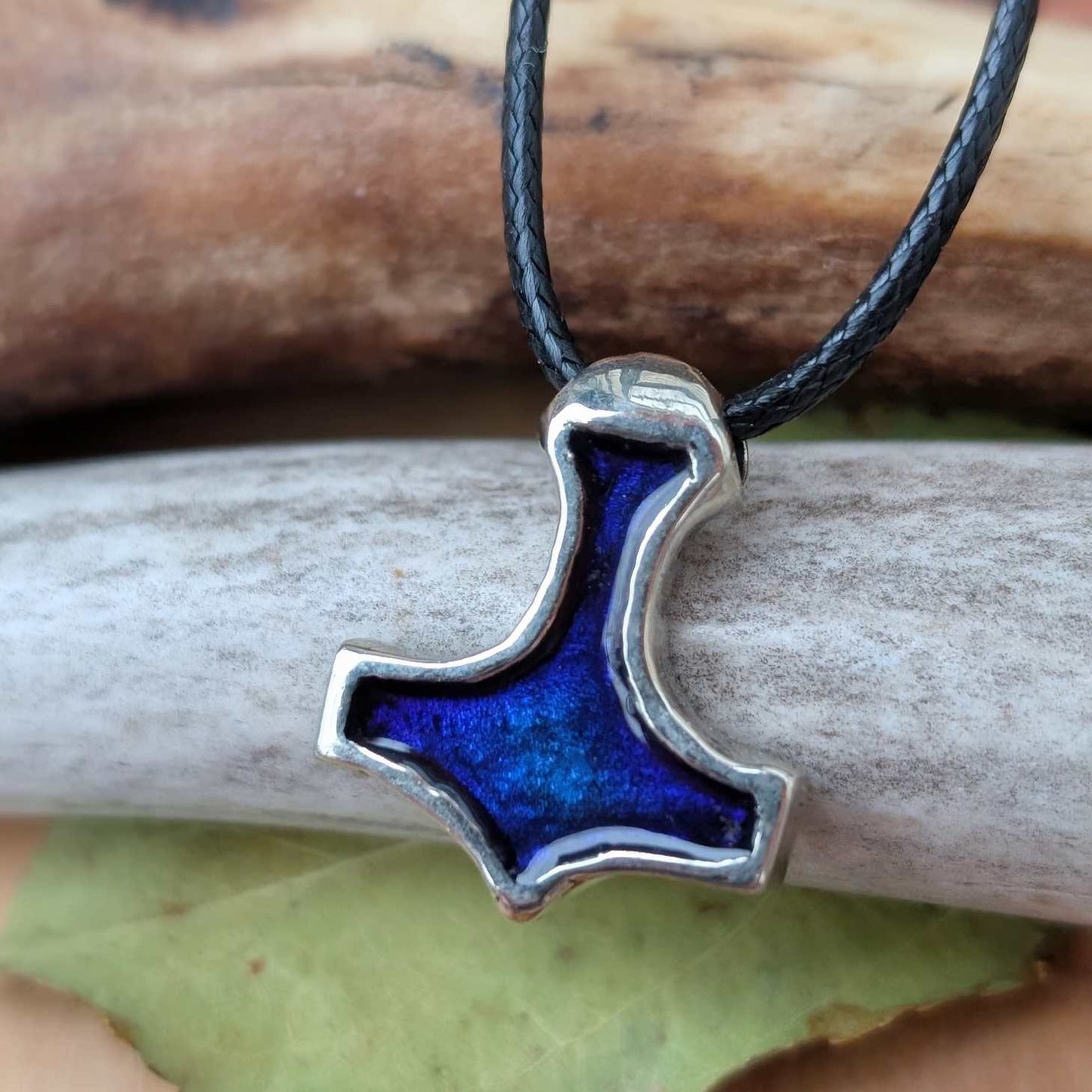 Mjölnir Pewter Pendant with Blue Enamel, Viking-Style Thor’s Hammer