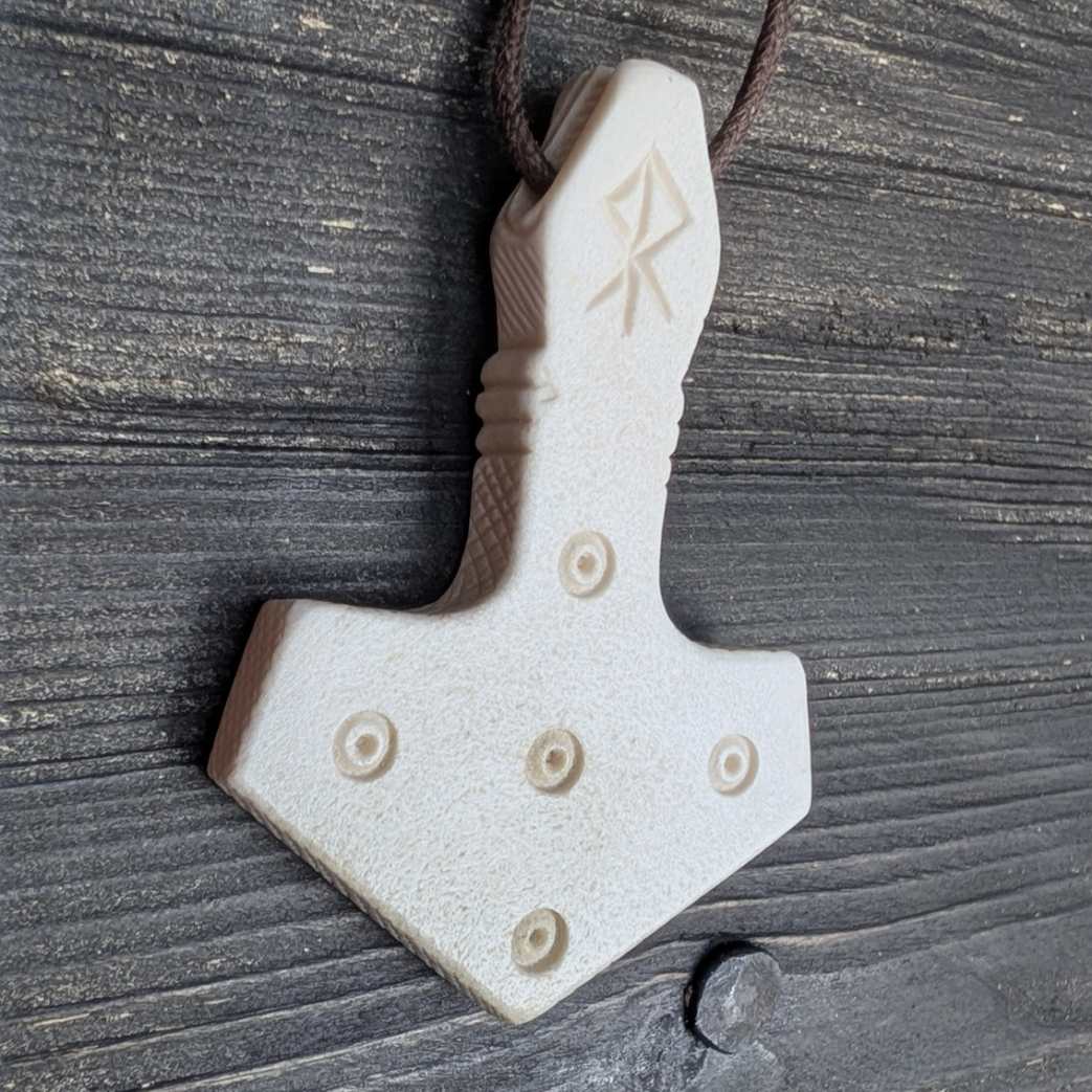 Mjölnir Moose Antler Pendant with Dragon Head and Solar Symbols