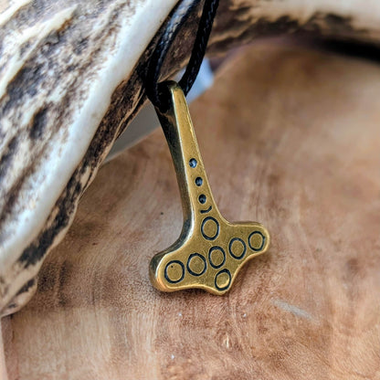 Viking Mjolnir Pendant with Solar Symbols – Hand-Cast Thor Hammer
