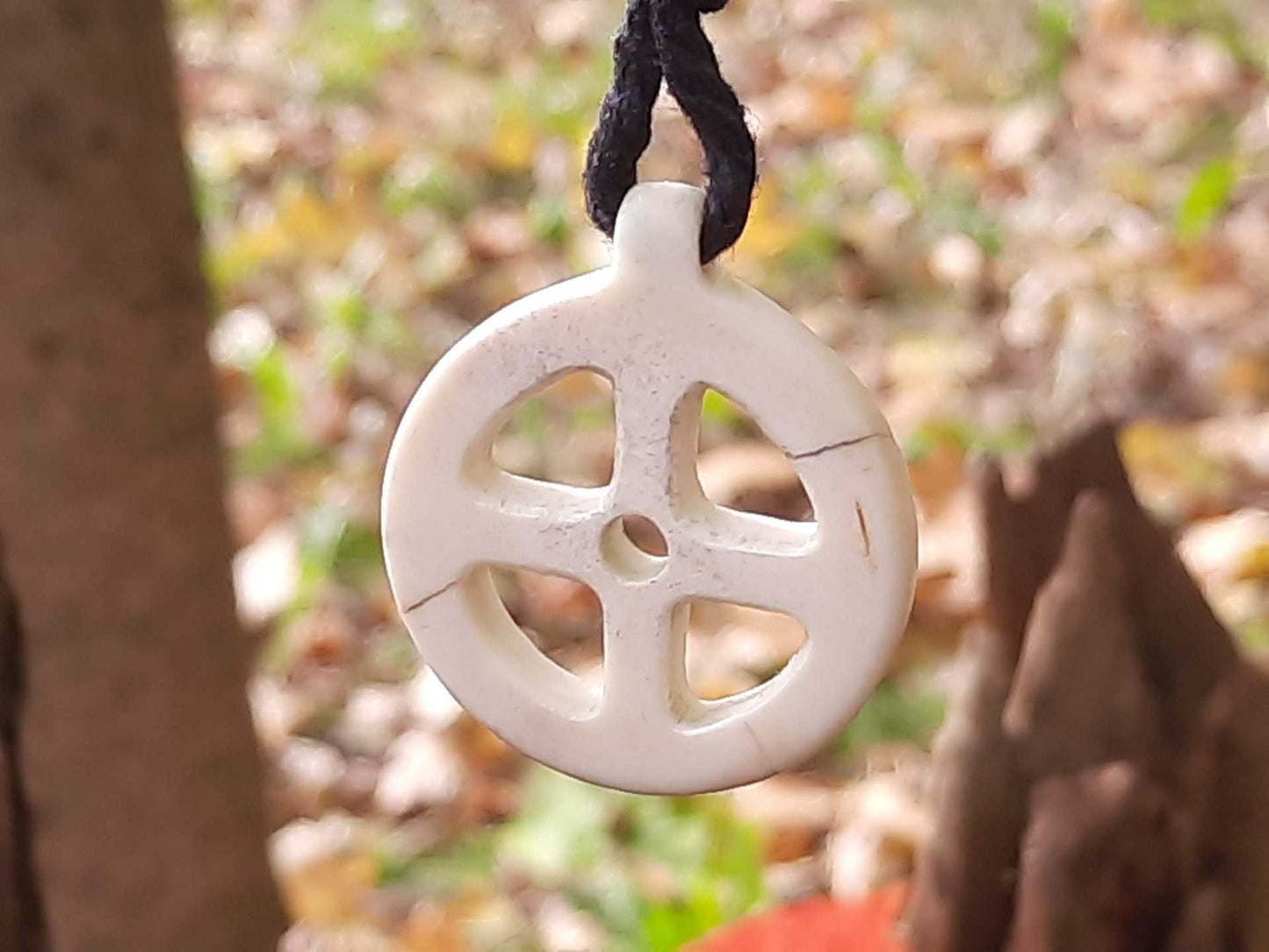Sun Cross Moose Antler Pendant, Hand-Carved Solar Amulet