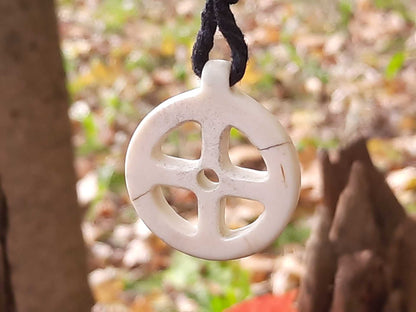 Sun Cross Moose Antler Pendant, Hand-Carved Solar Amulet