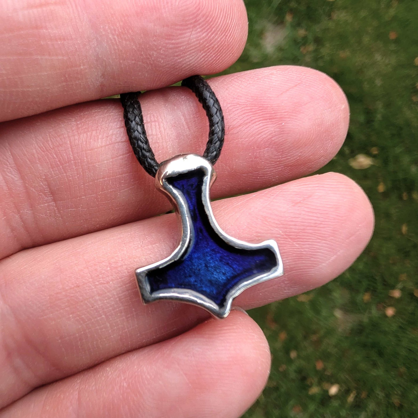 Mjölnir Pewter Pendant with Blue Enamel, Viking-Style Thor’s Hammer