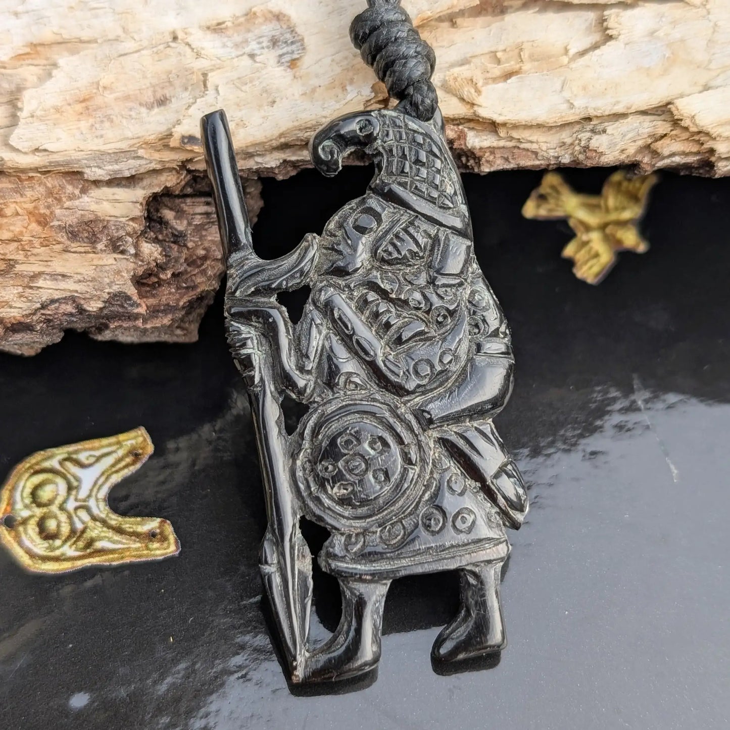 Vendel Period Warrior Pendant with Raven Helmet – Hand-Carved Horn or Bone Amulet