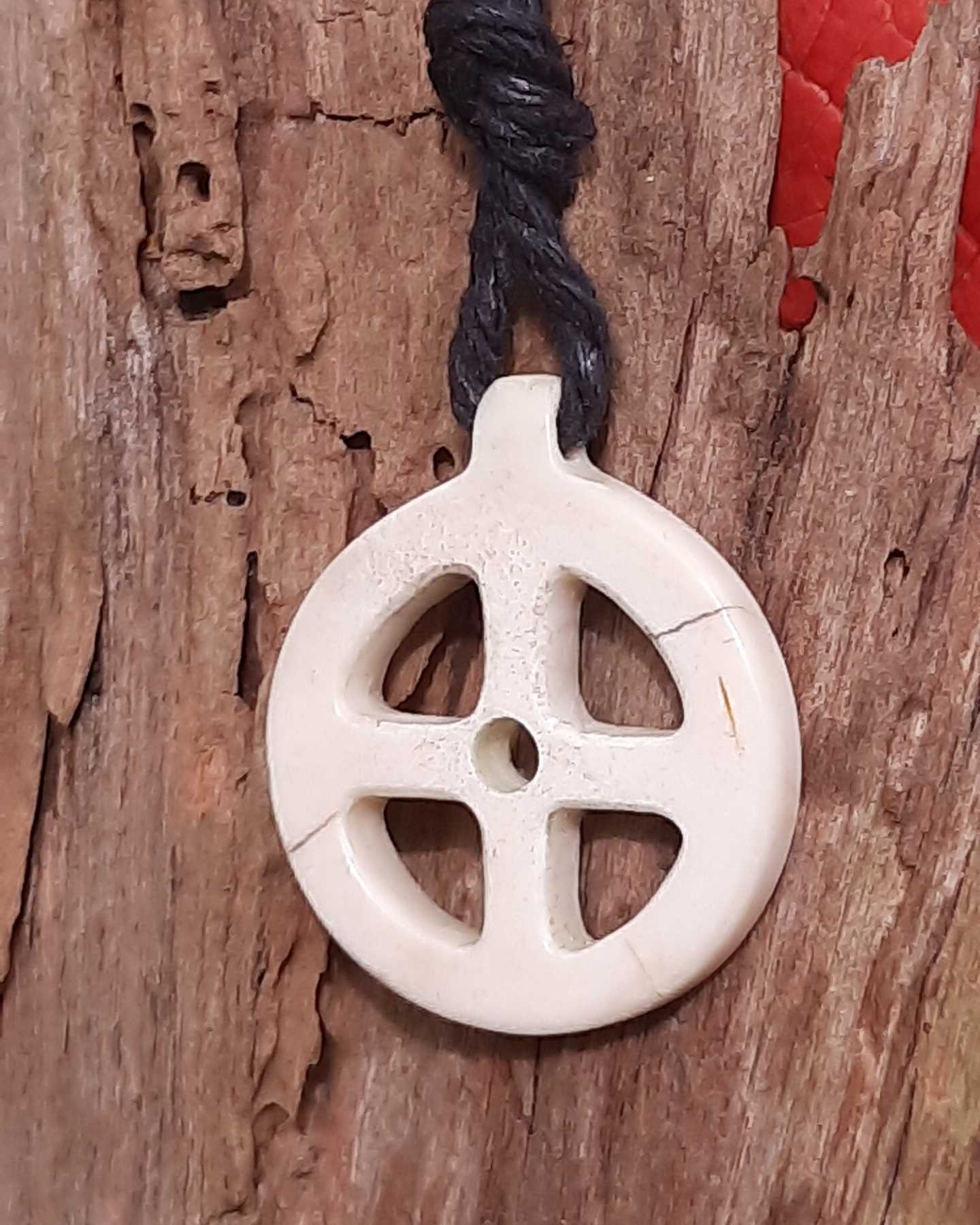 Sun Cross Moose Antler Pendant, Hand-Carved Solar Amulet