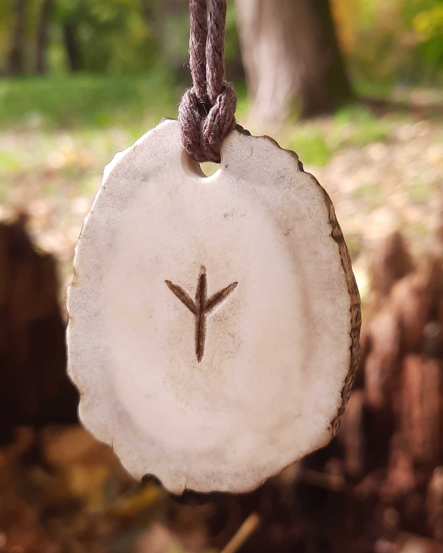 Jörmungandr Moose Antler Pendant, Hand-Carved Runestone-Inspired Amulet
