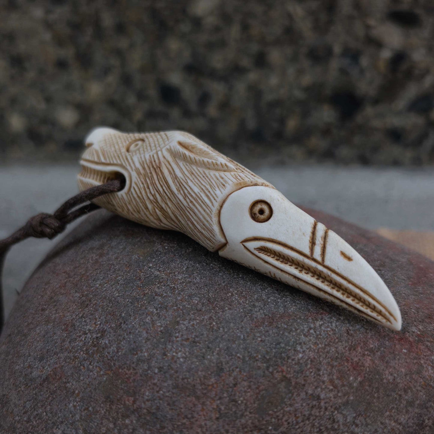 Raven–Wolf Moose Antler Pendant, Hand-Carved Viking-Style Amulet