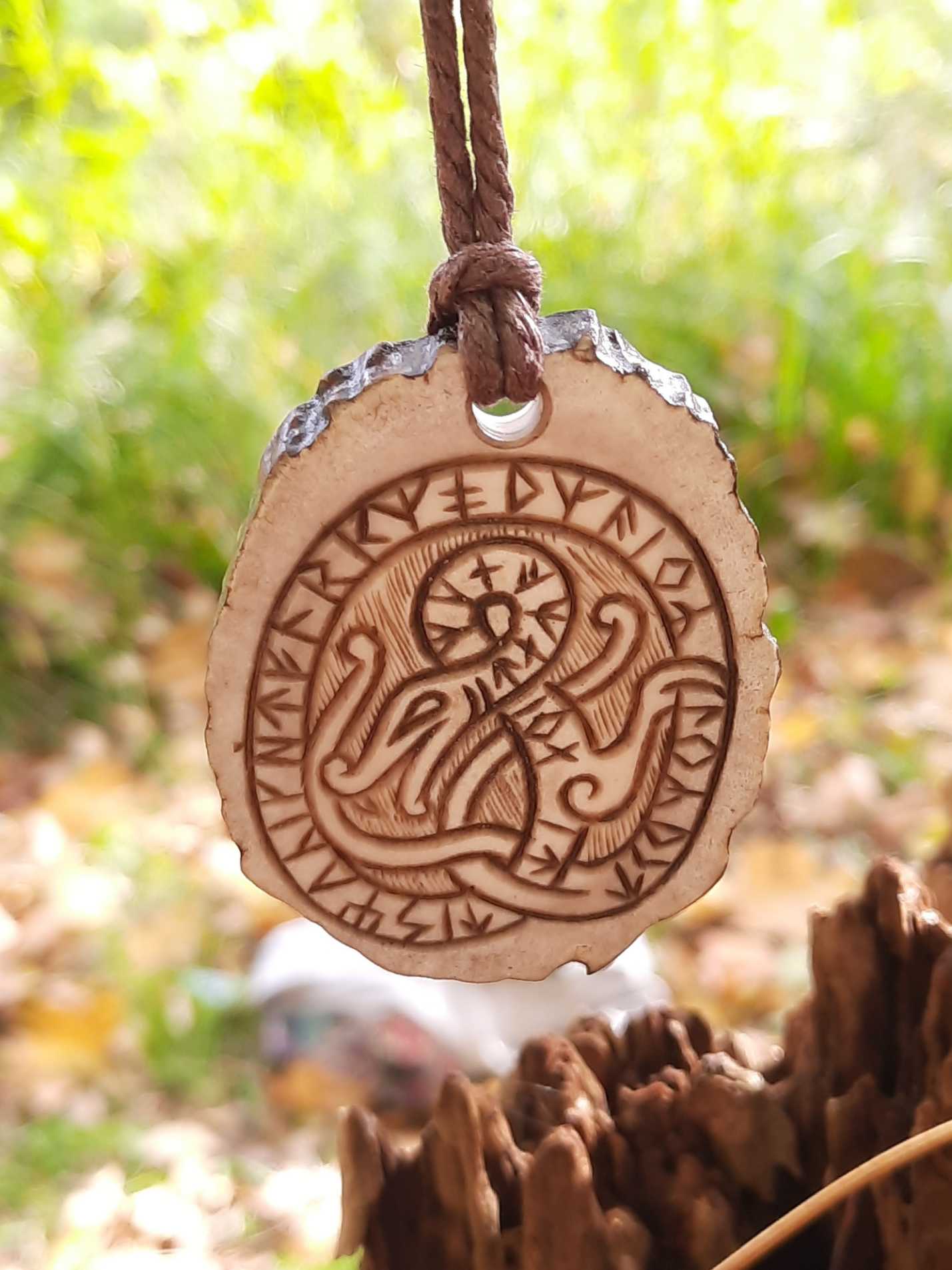 Jörmungandr Moose Antler Pendant, Hand-Carved Runestone-Inspired Amulet