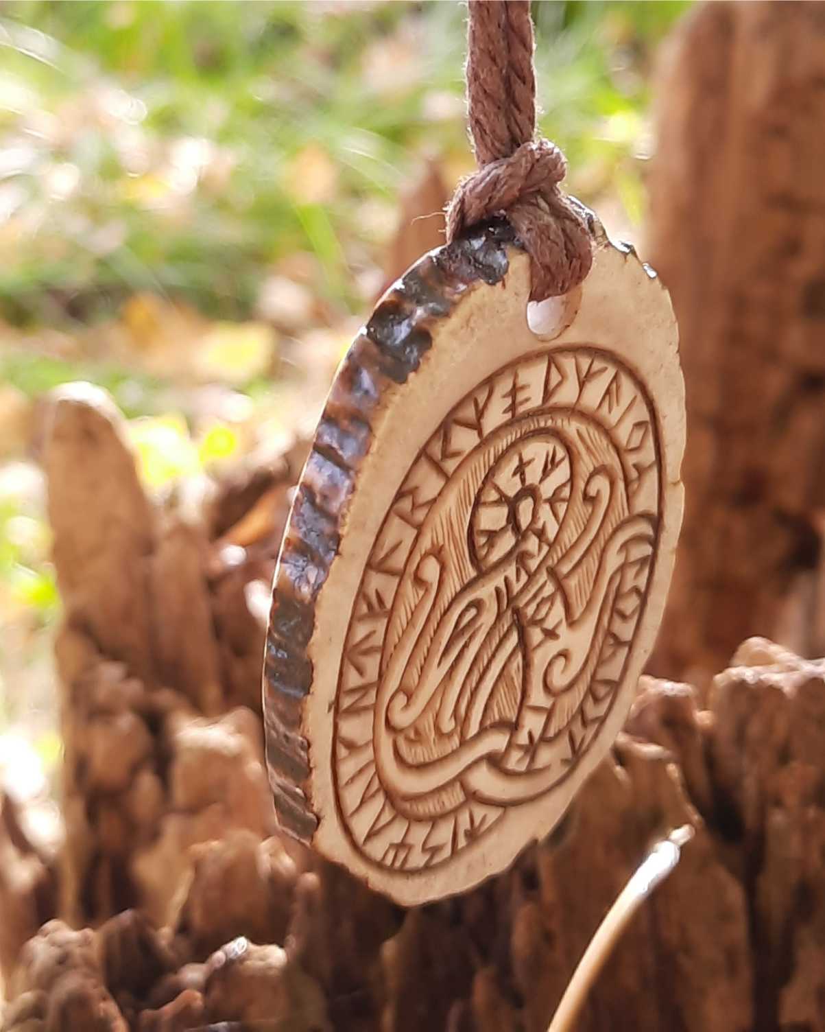 Jörmungandr Moose Antler Pendant, Hand-Carved Runestone-Inspired Amulet