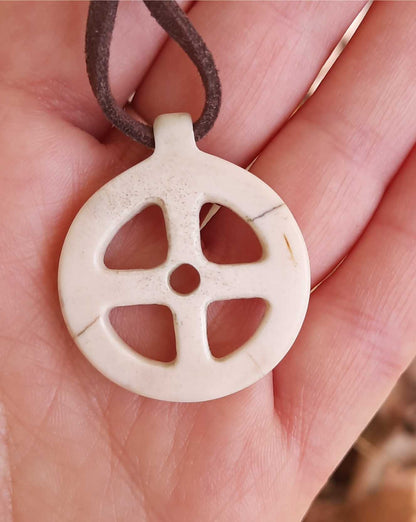 Sun Cross Moose Antler Pendant, Hand-Carved Solar Amulet