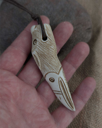 Raven–Wolf Moose Antler Pendant, Hand-Carved Viking-Style Amulet