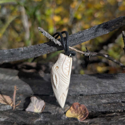 Wolf Pendant with Týr Rune, Viking-Style Hand-Carved Antler Amulet