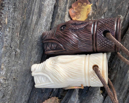 Viking Wolf Head Pendant – Hand-Carved Moose Antler