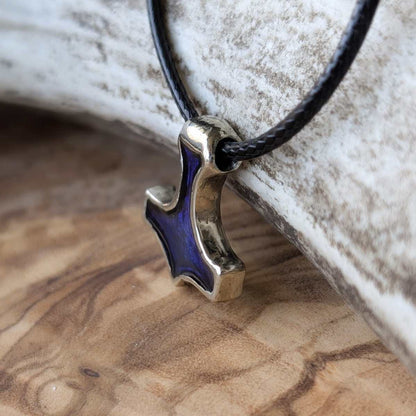 Mjölnir Pewter Pendant with Blue Enamel, Viking-Style Thor’s Hammer