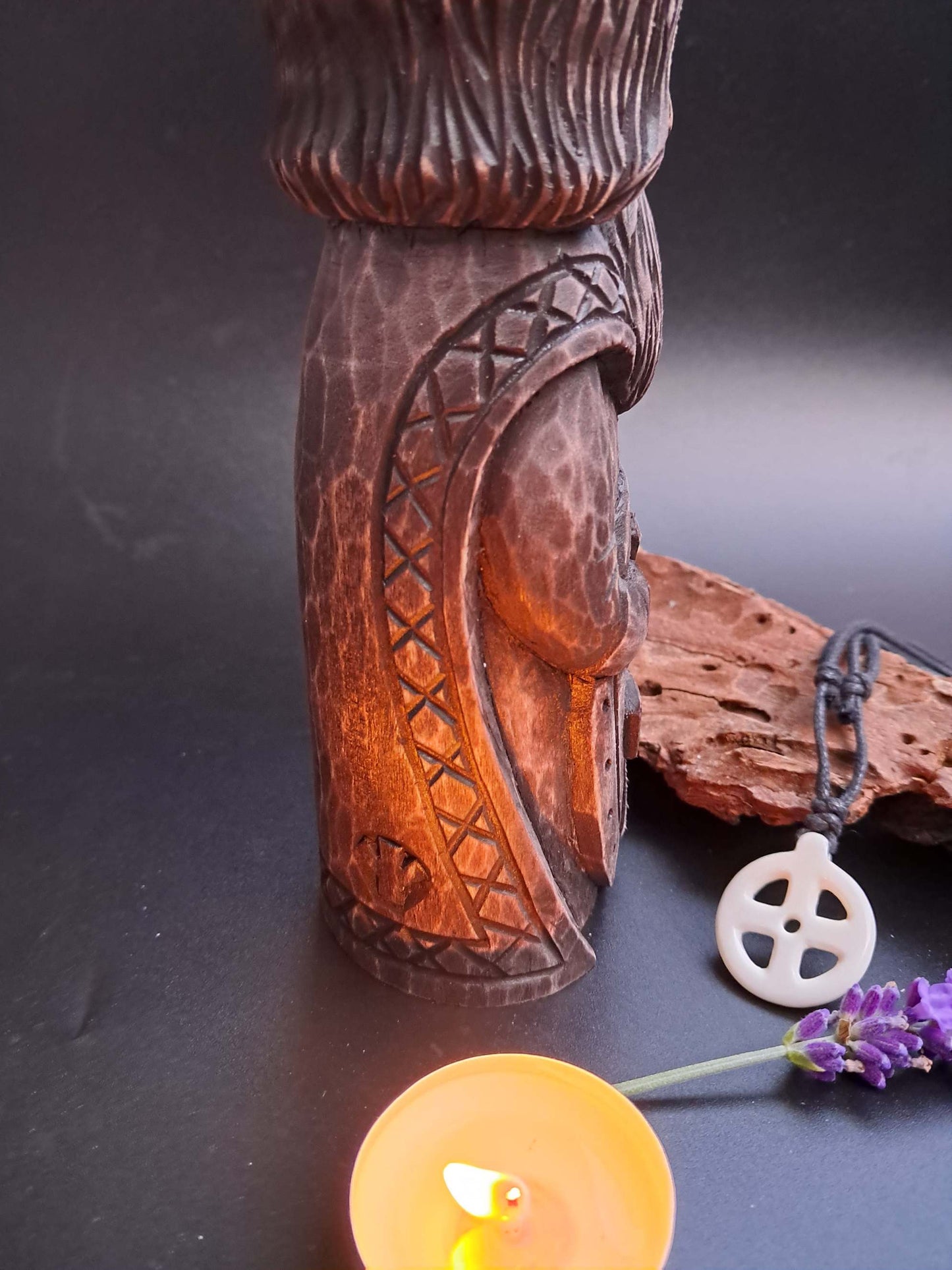 Hand-Carved Tyr Statue in Linden Wood – Norse God Figurine (18 cm)