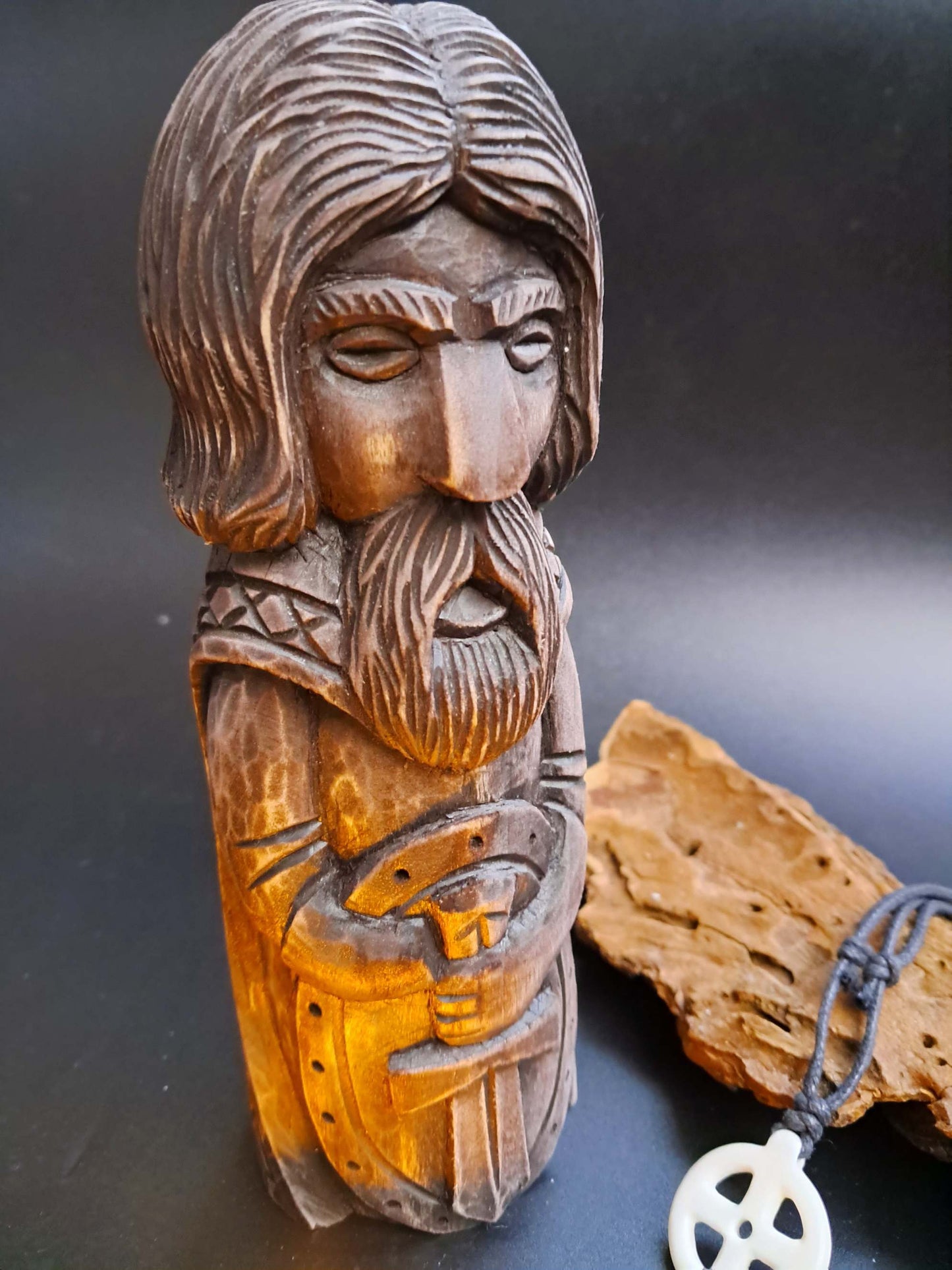 Hand-Carved Tyr Statue in Linden Wood – Norse God Figurine (18 cm)