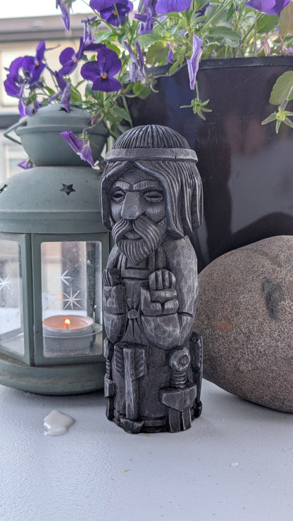 Hand-Carved Baldur Statue in Linden Wood – Norse God Figurine (18 cm)
